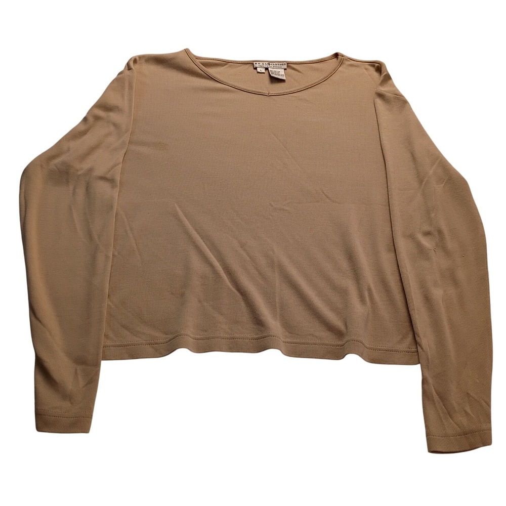 Real Clothes Top Women's Saks Fifth Avenue Ribbed Knit Tan Basic Essential L